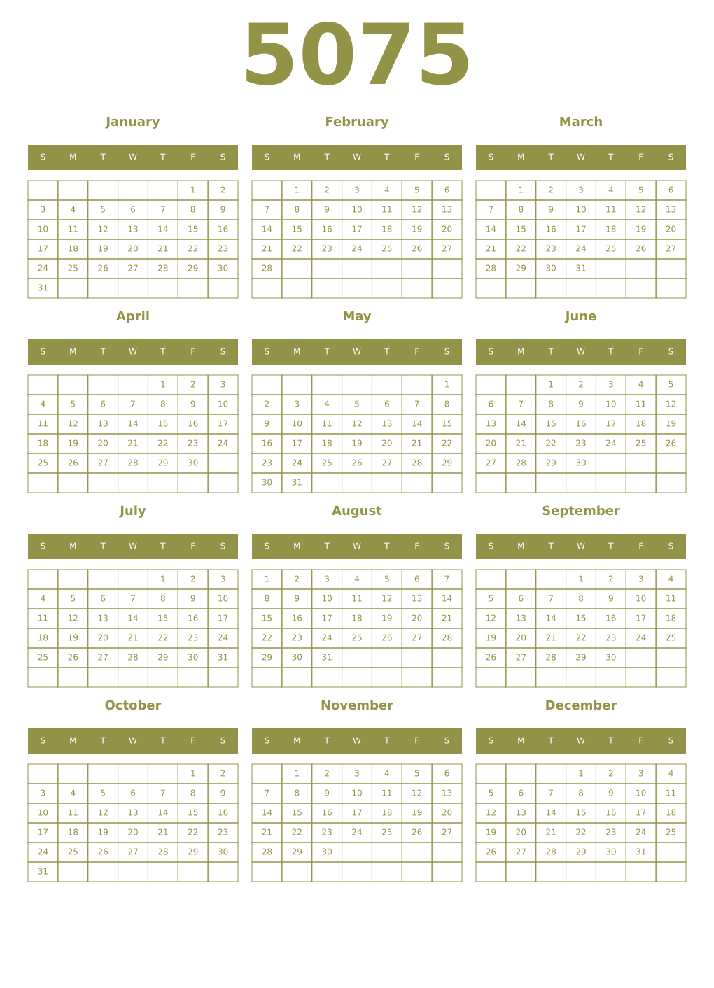 Printable 5075 Year Calendars eburnean