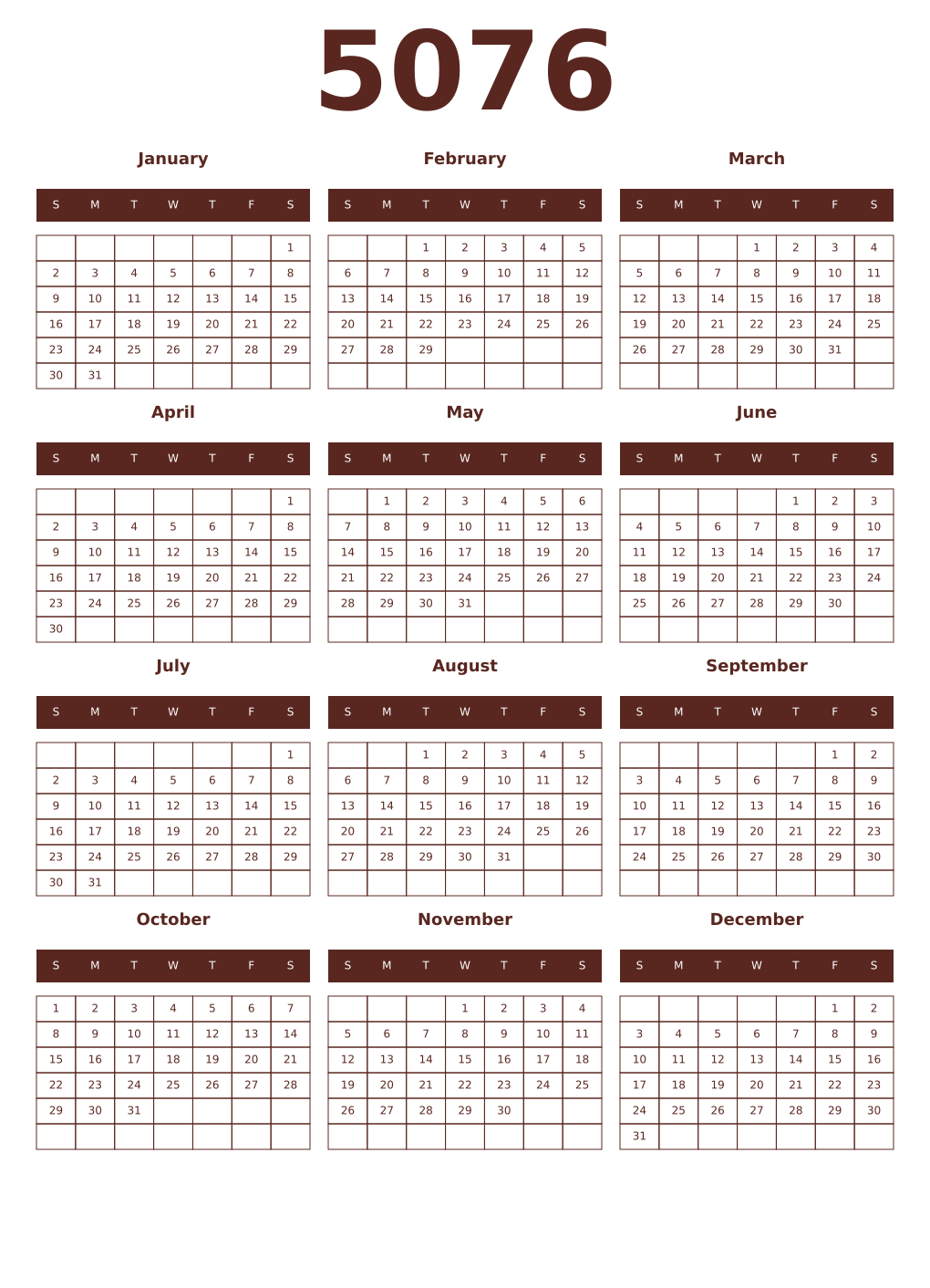 Printable 5076 Year Calendars mortuum