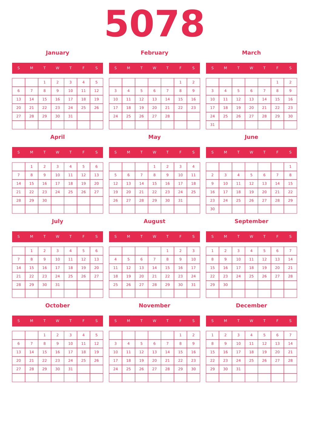 Printable 5078 Year Calendars amaranth