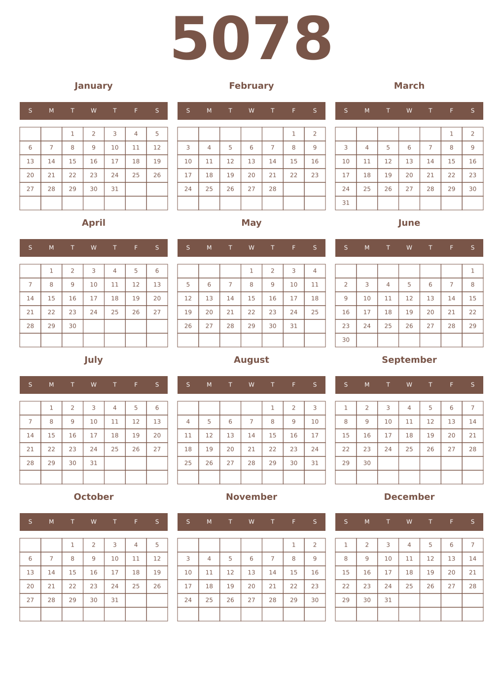 Printable 5078 Year Calendars coffe