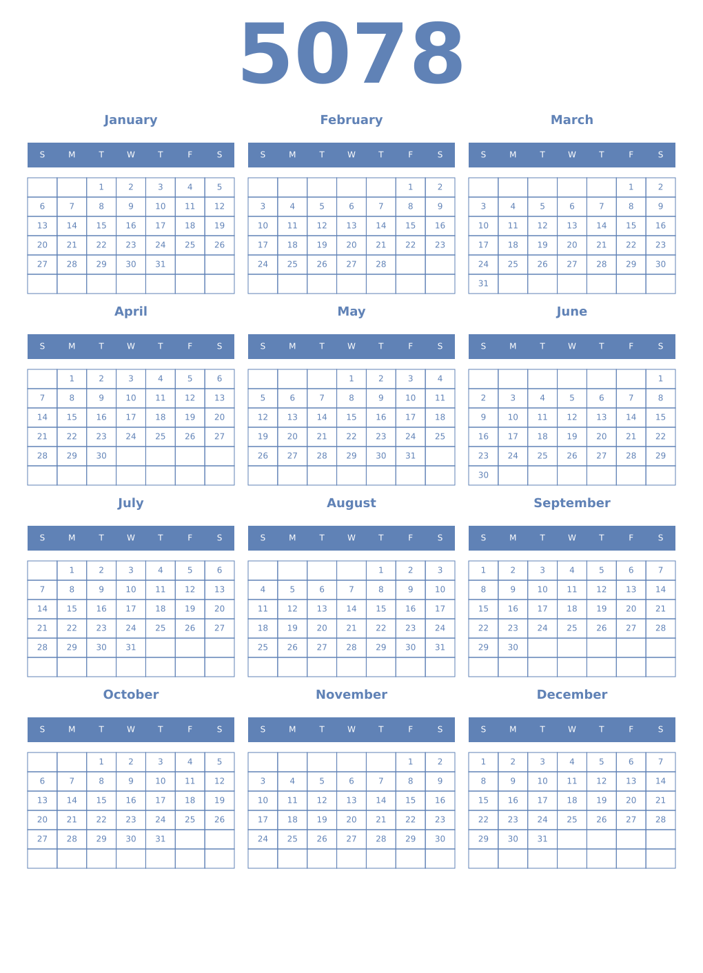 Printable 5078 Year Calendars glaucous