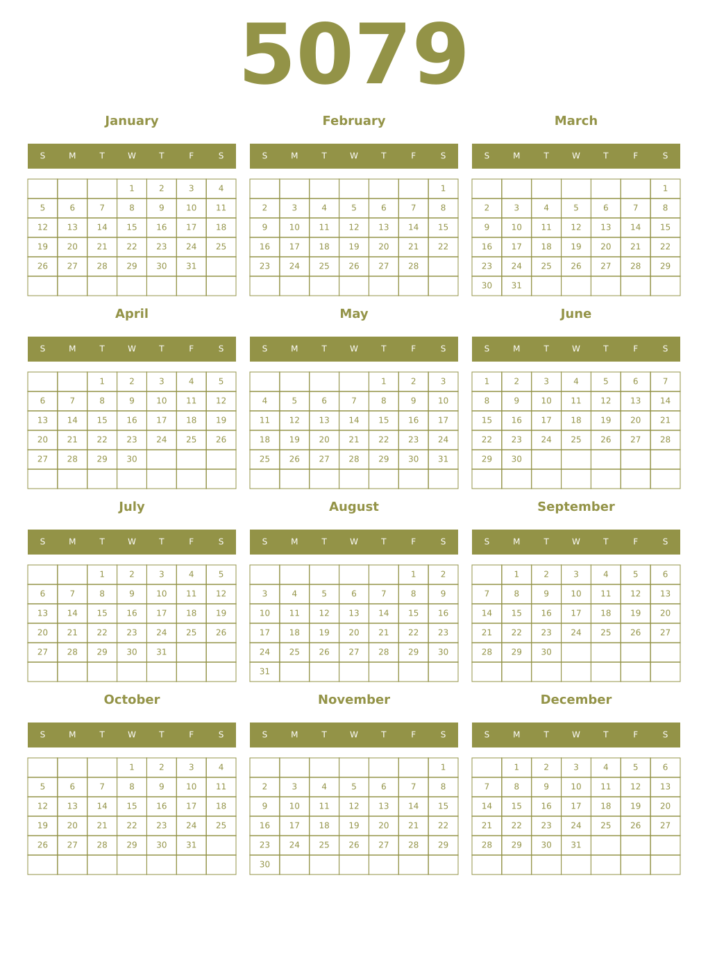 Printable 5079 Year Calendars eburnean