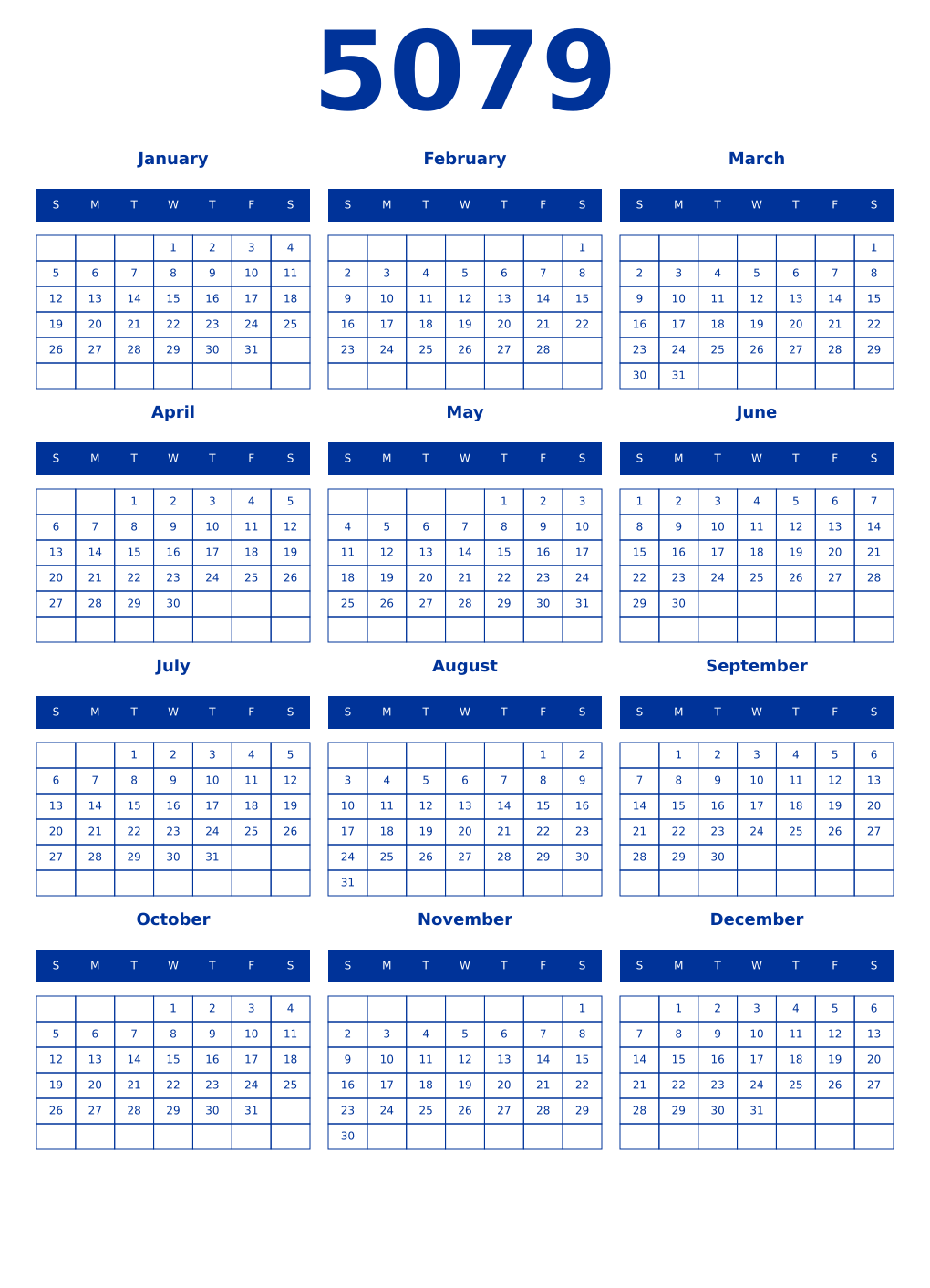 Printable 5079 Year Calendars smalt