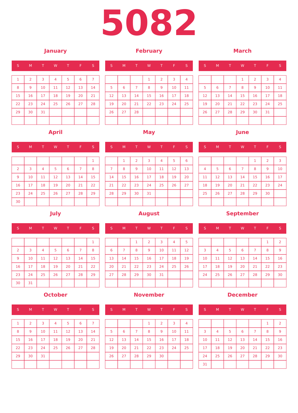 Printable 5082 Year Calendars amaranth