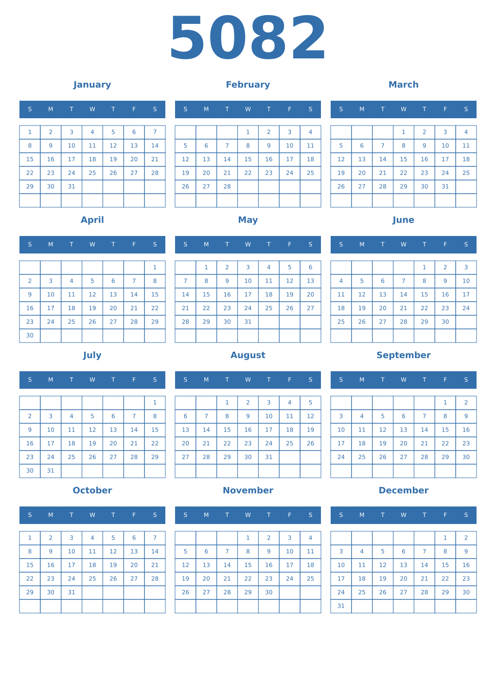 Printable 5082 Year Calendars blue