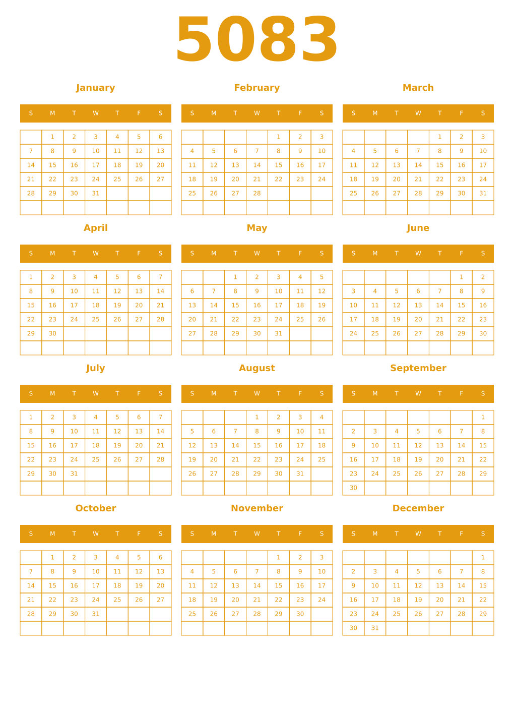 Printable 5083 Year Calendars gamboge