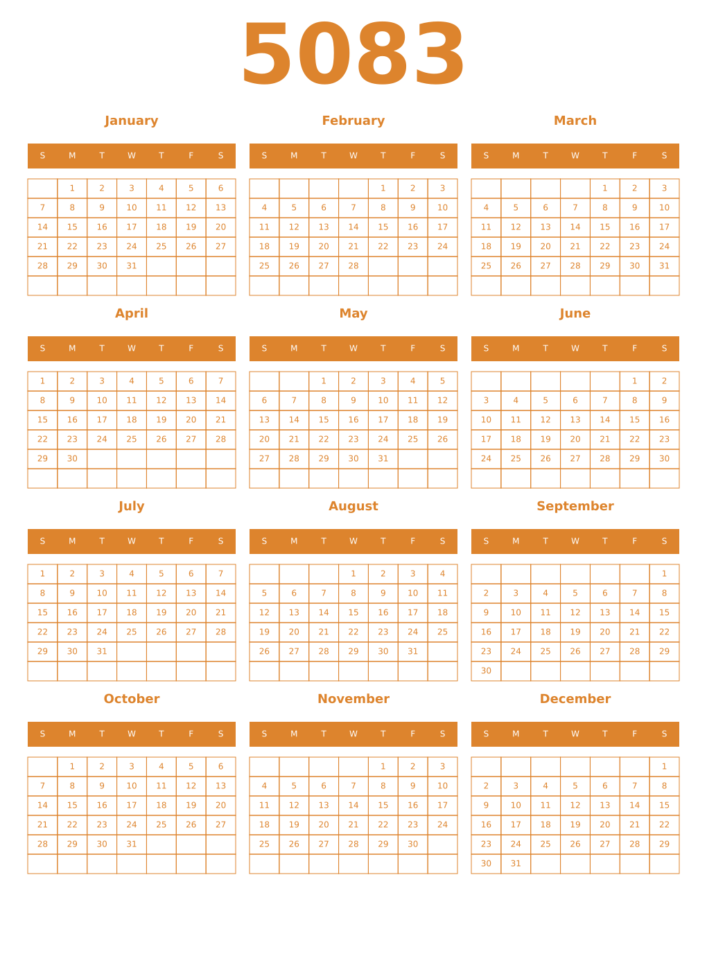 Printable 5083 Year Calendars orange