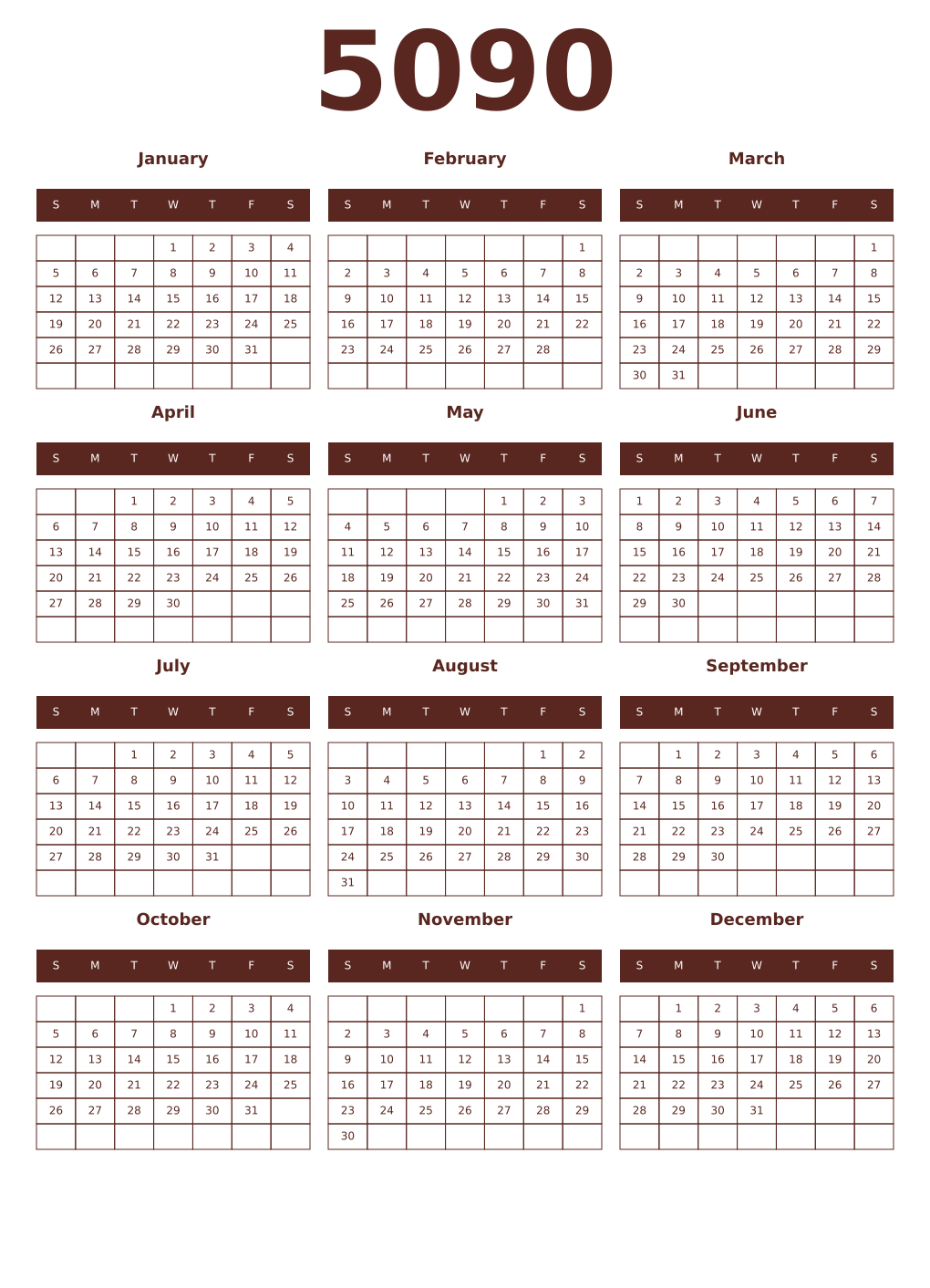 Printable 5090 Year Calendars mortuum