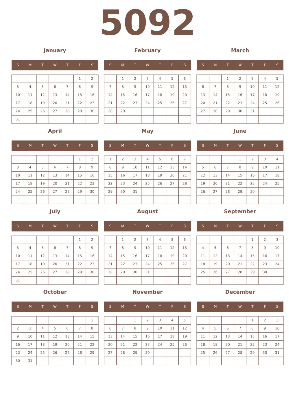 Printable 5092 Year Calendars coffe
