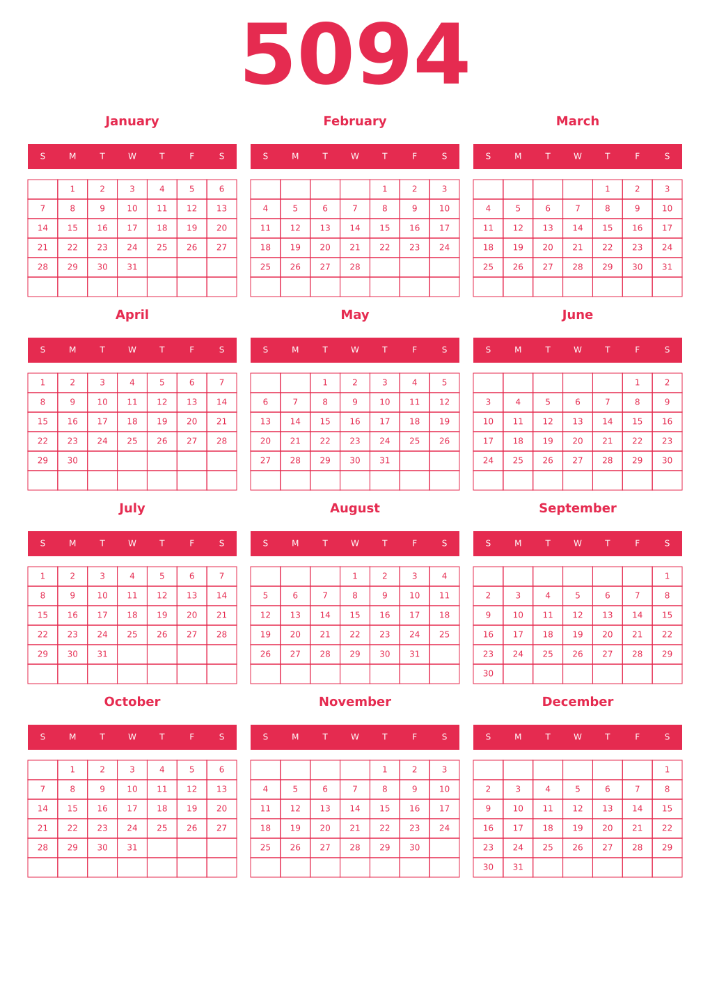 Printable 5094 Year Calendars amaranth