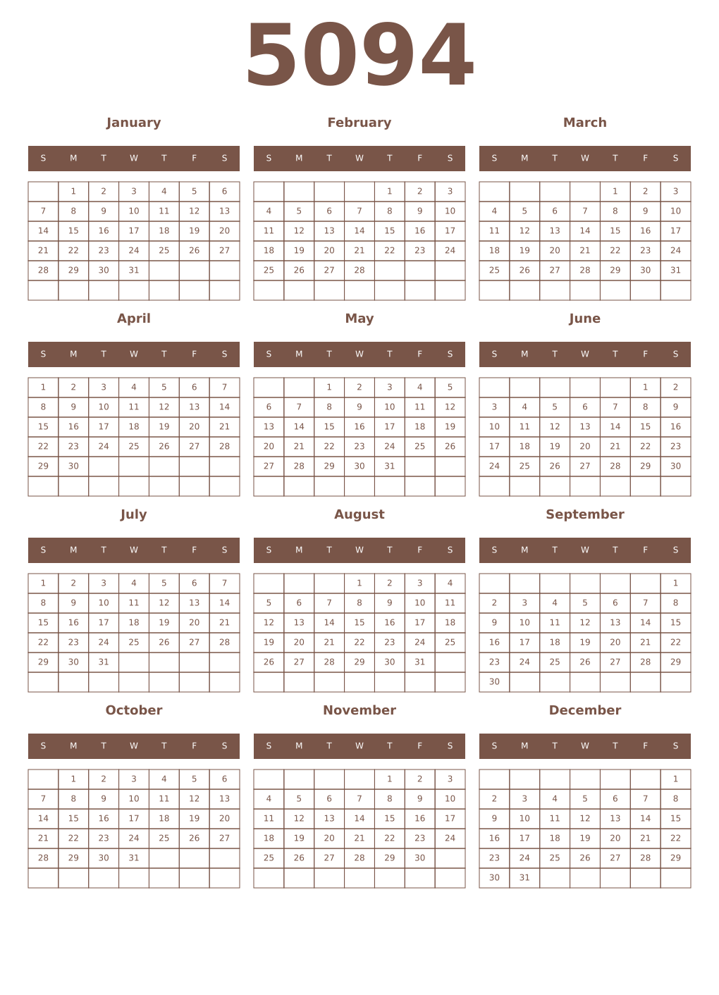 Printable 5094 Year Calendars coffe
