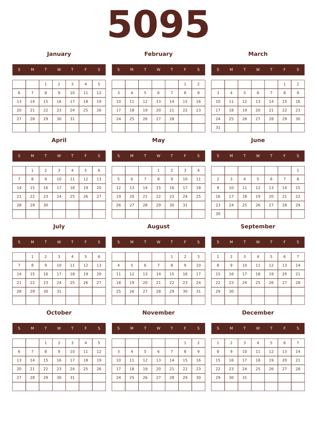 Printable 5095 Year Calendars mortuum
