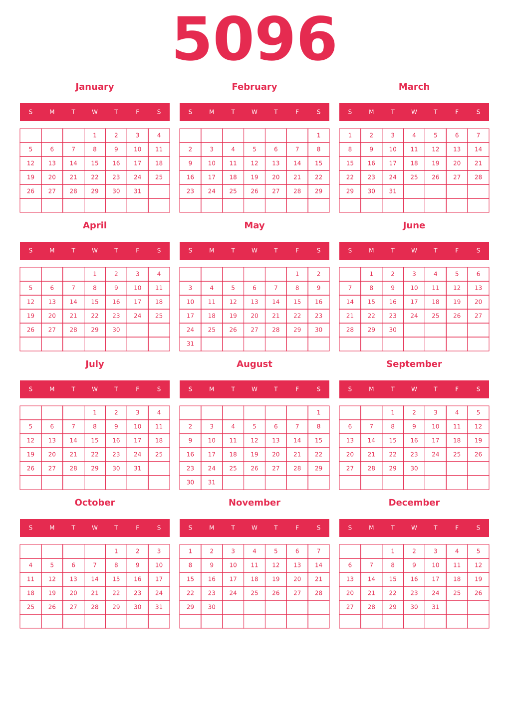 Printable 5096 Year Calendars amaranth
