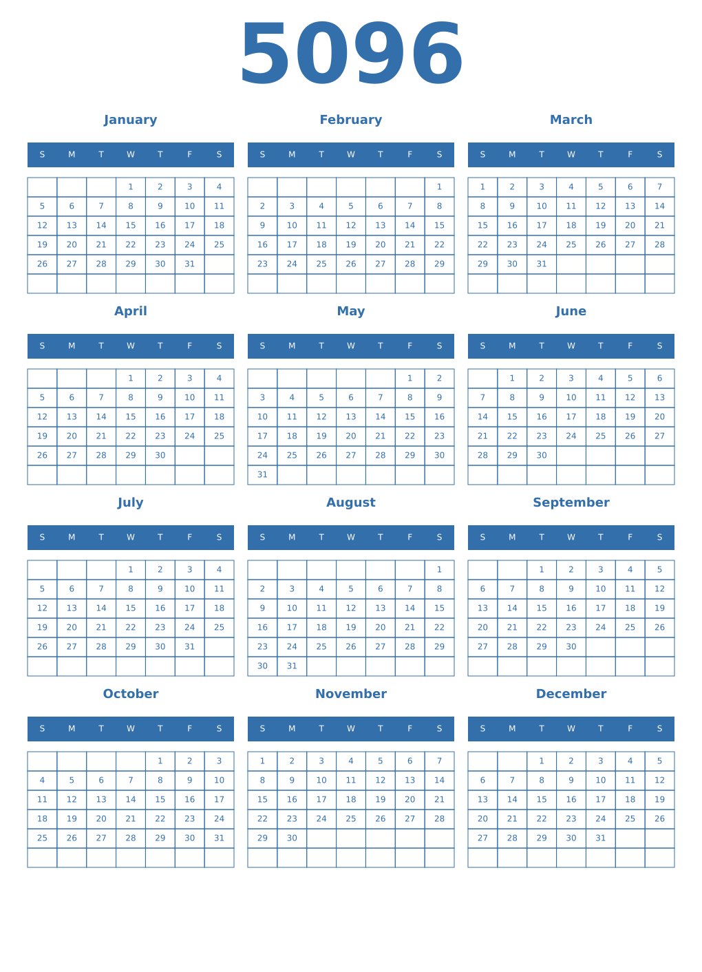 Printable 5096 Year Calendars blue