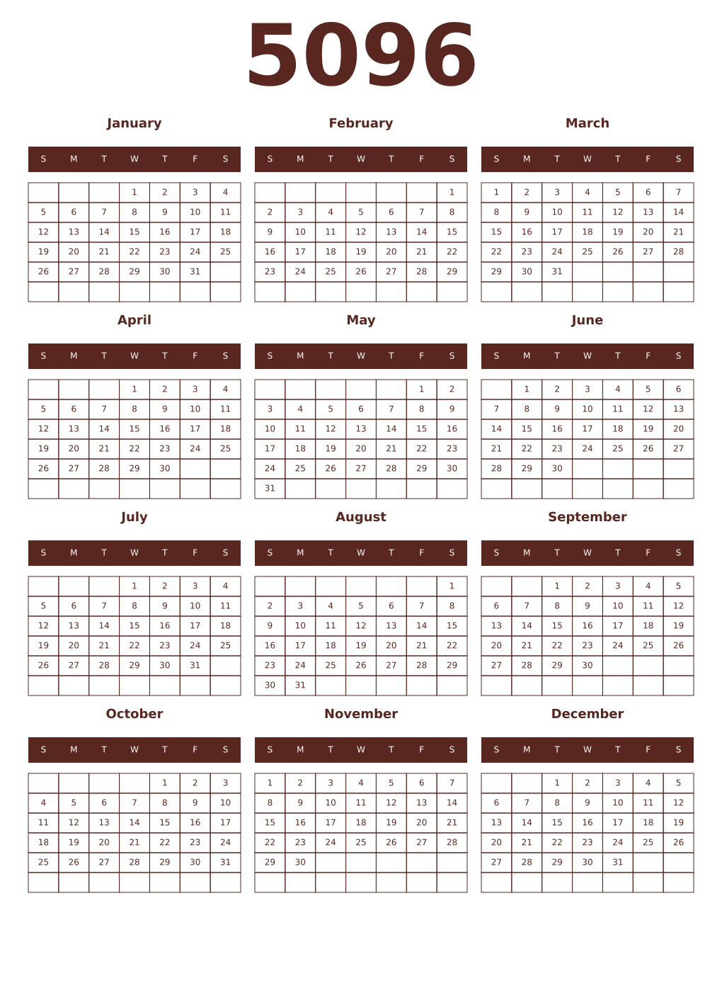 Printable 5096 Year Calendars mortuum
