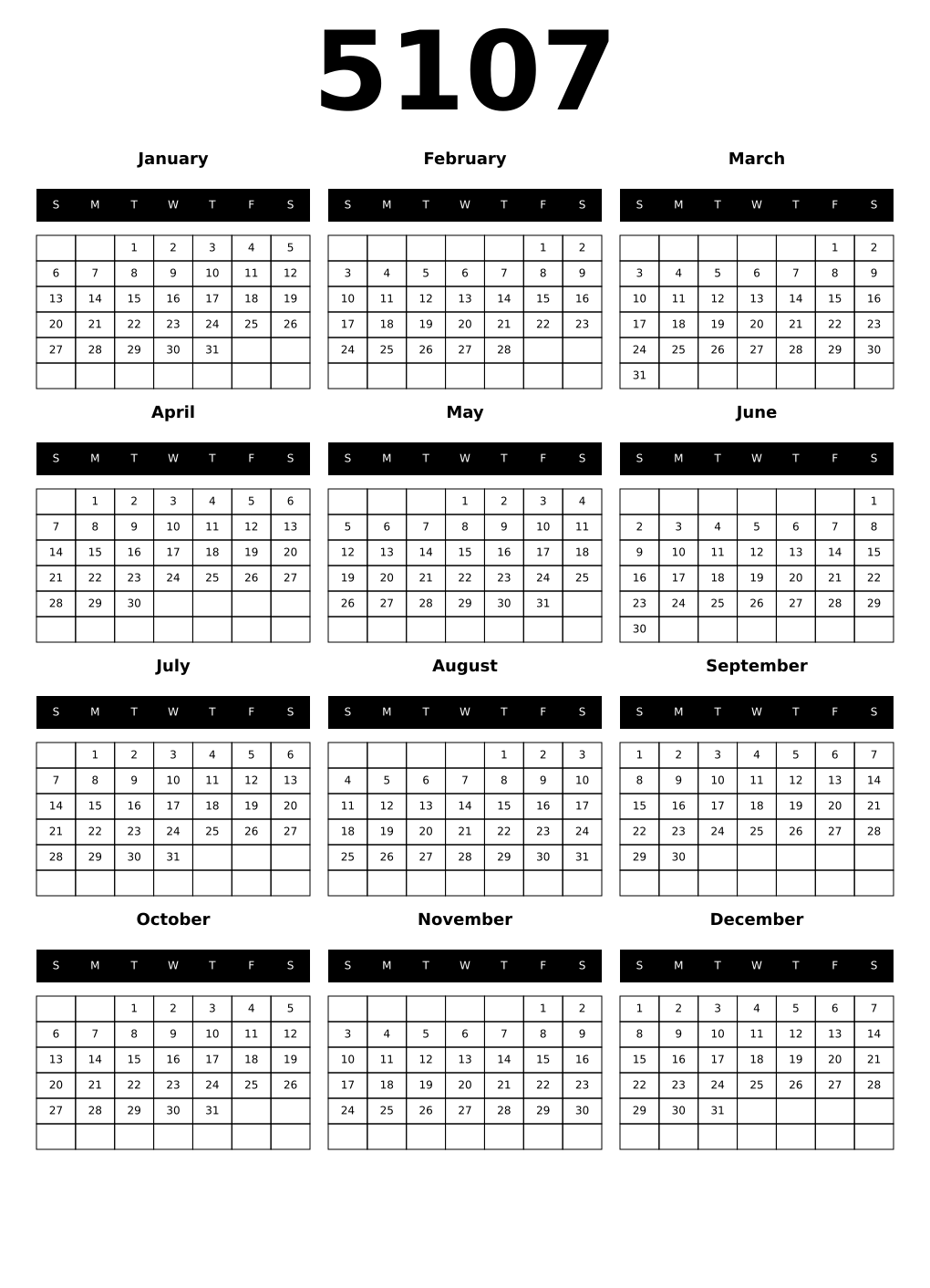 Printable 5107 Calendars