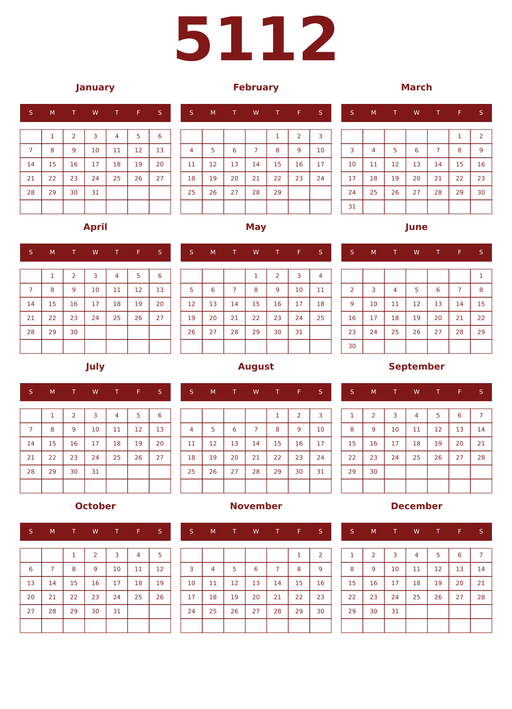 Printable 5112 Year Calendars falu