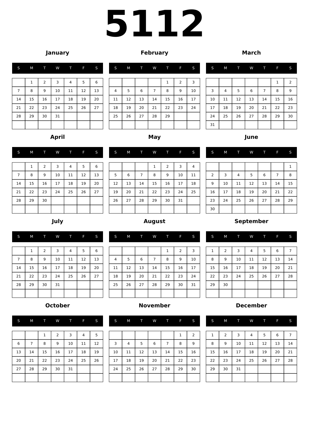 Printable 5112 Calendars