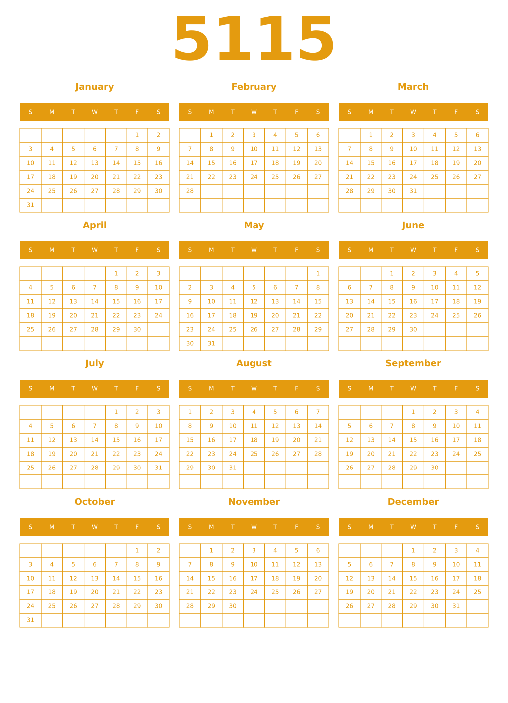 Printable 5115 Year Calendars gamboge