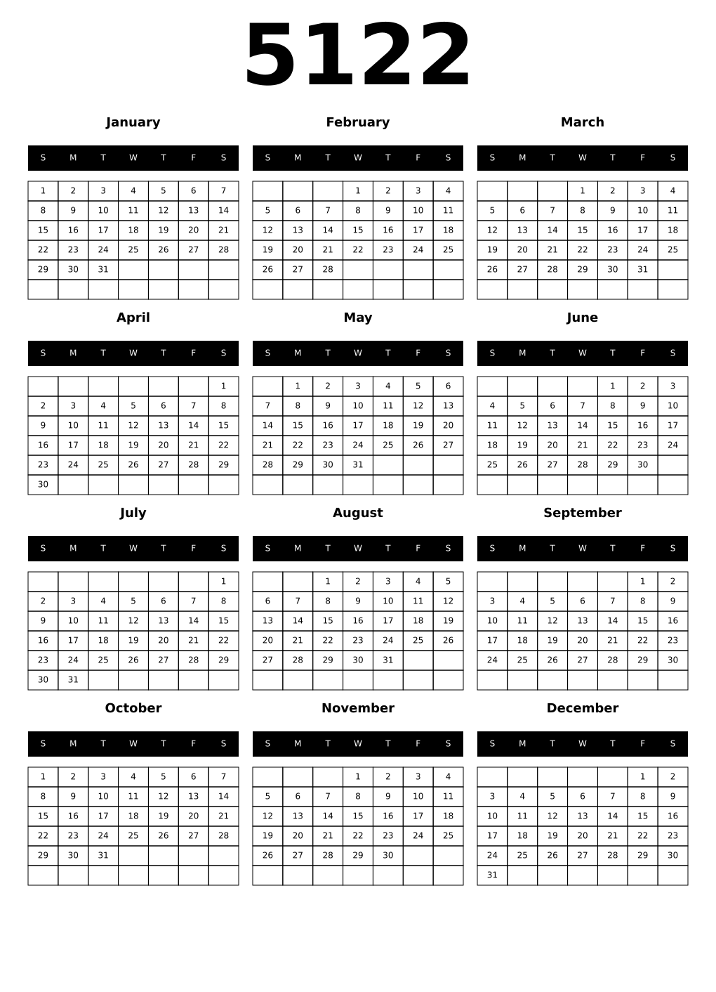Printable 5122 Calendars