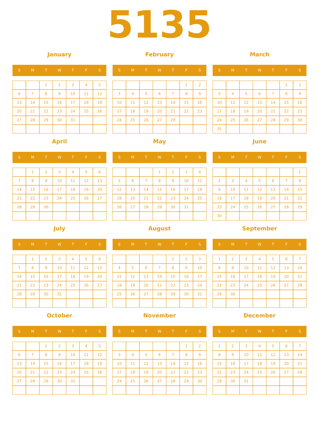 Printable 5135 Year Calendars gamboge