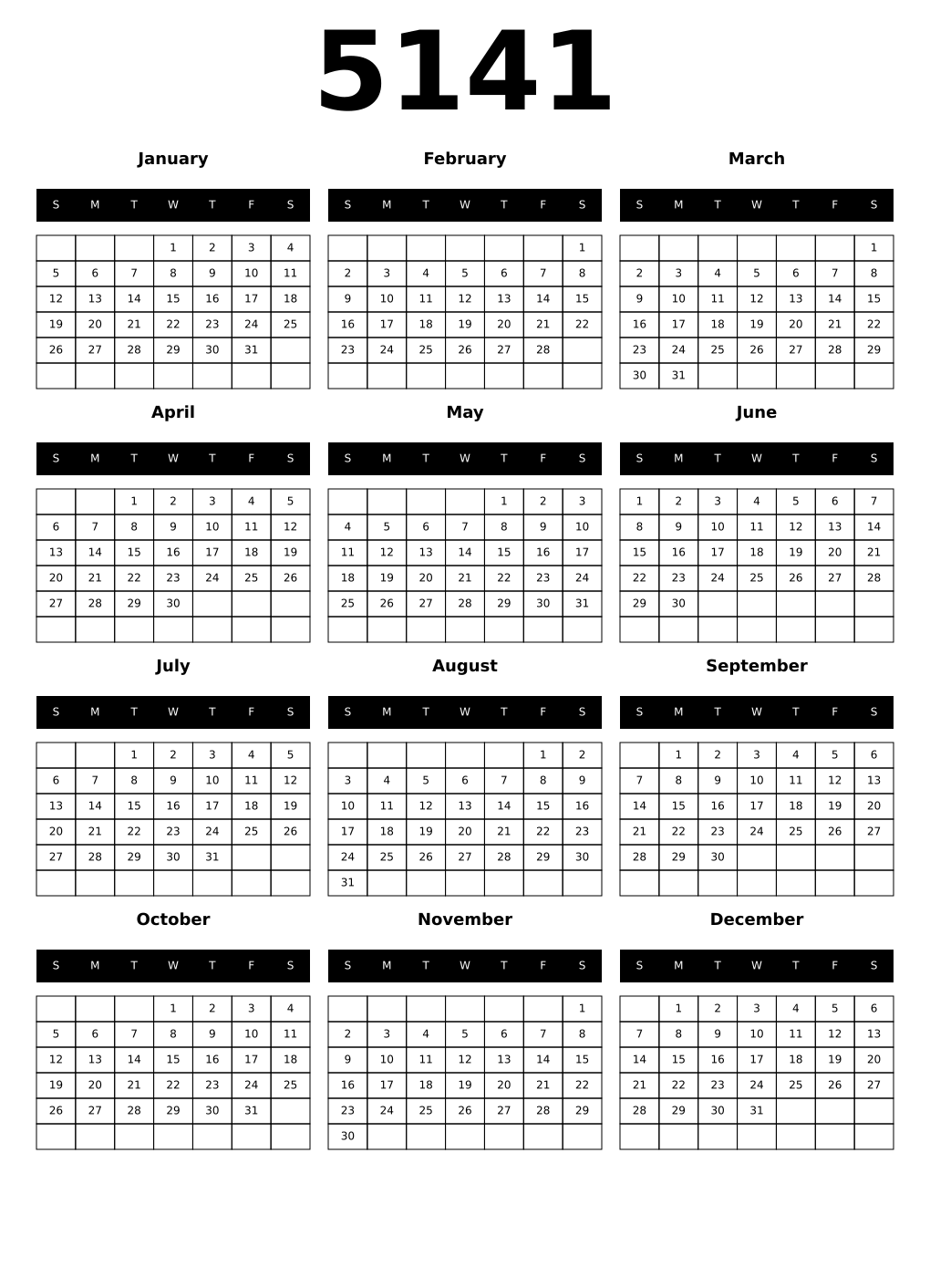 Printable 5141 Calendars