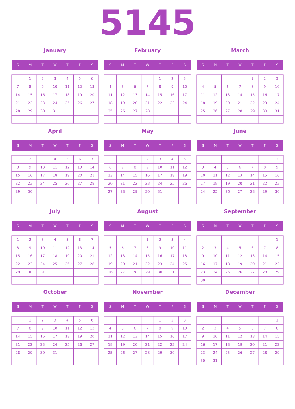 Printable 5145 Calendars