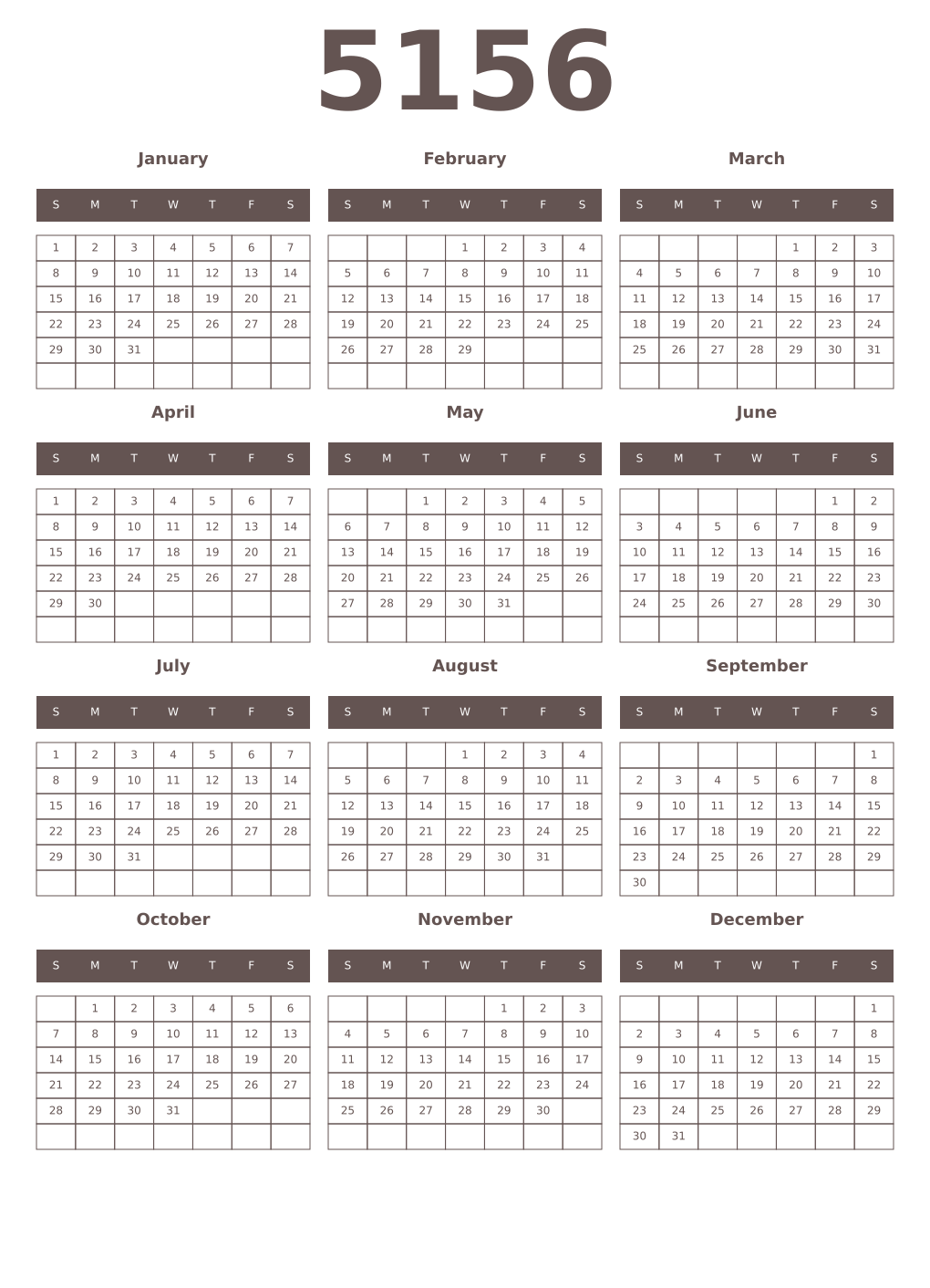 Printable 5156 Year Calendars wenge