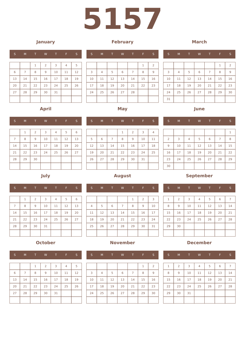 Printable 5157 Year Calendars coffe
