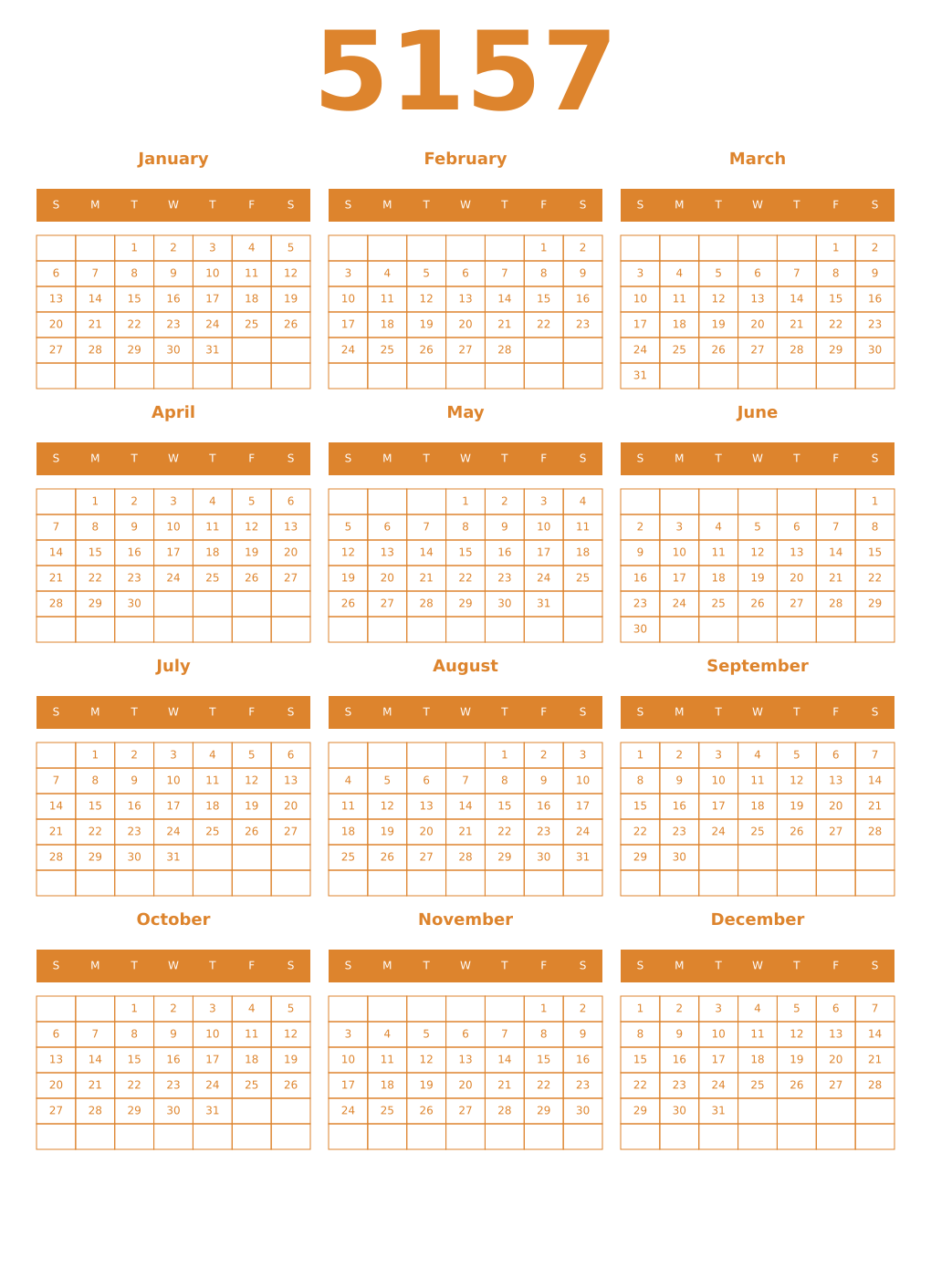 Printable 5157 Year Calendars orange