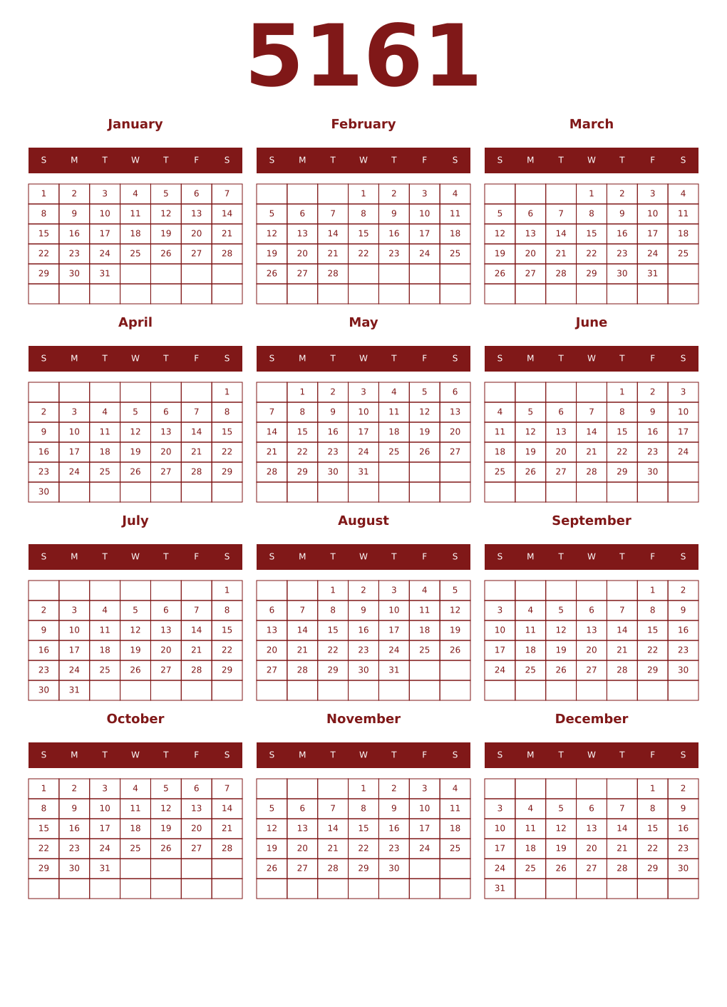 Printable 5161 Year Calendars falu