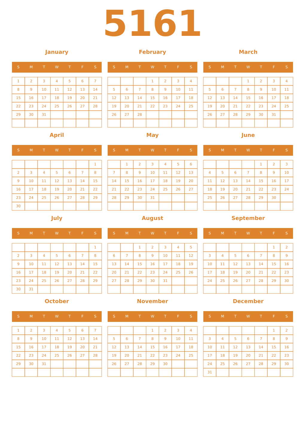 Printable 5161 Year Calendars orange