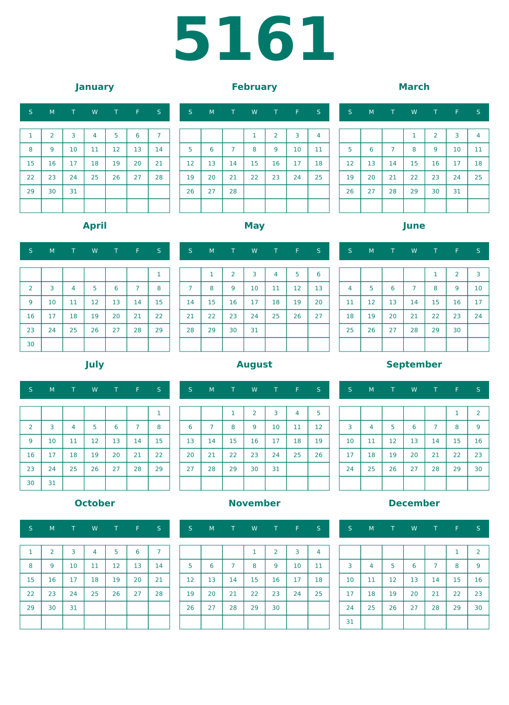 Printable 5161 Year Calendars pastel