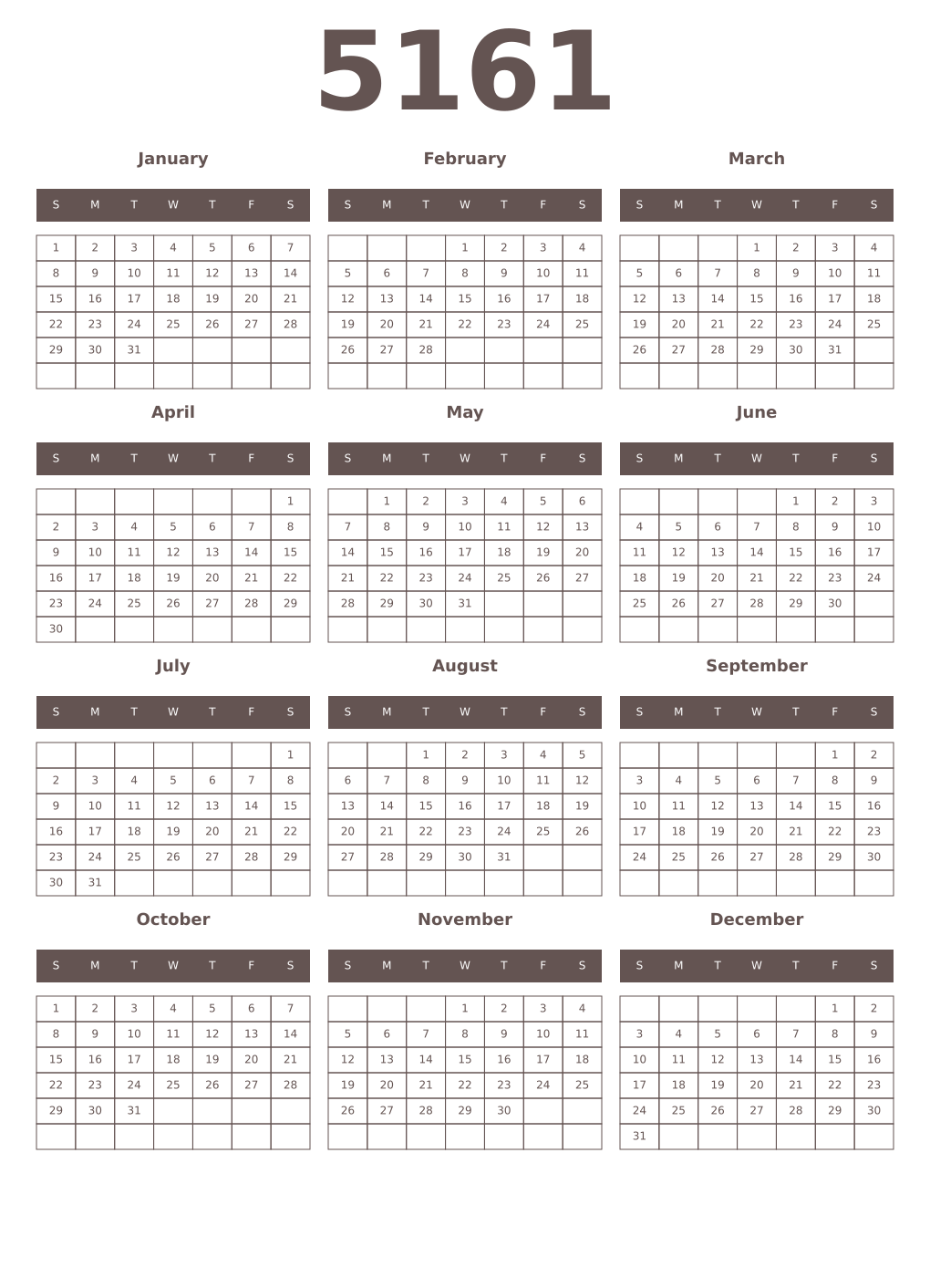 Printable 5161 Year Calendars wenge