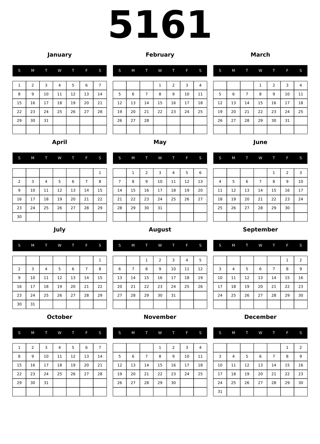 Printable 5161 Calendars