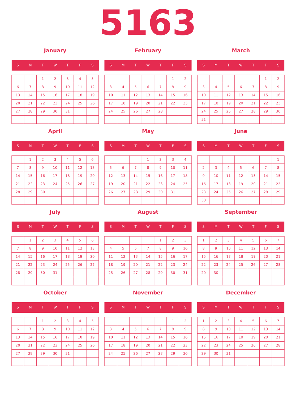 Printable 5163 Year Calendars amaranth