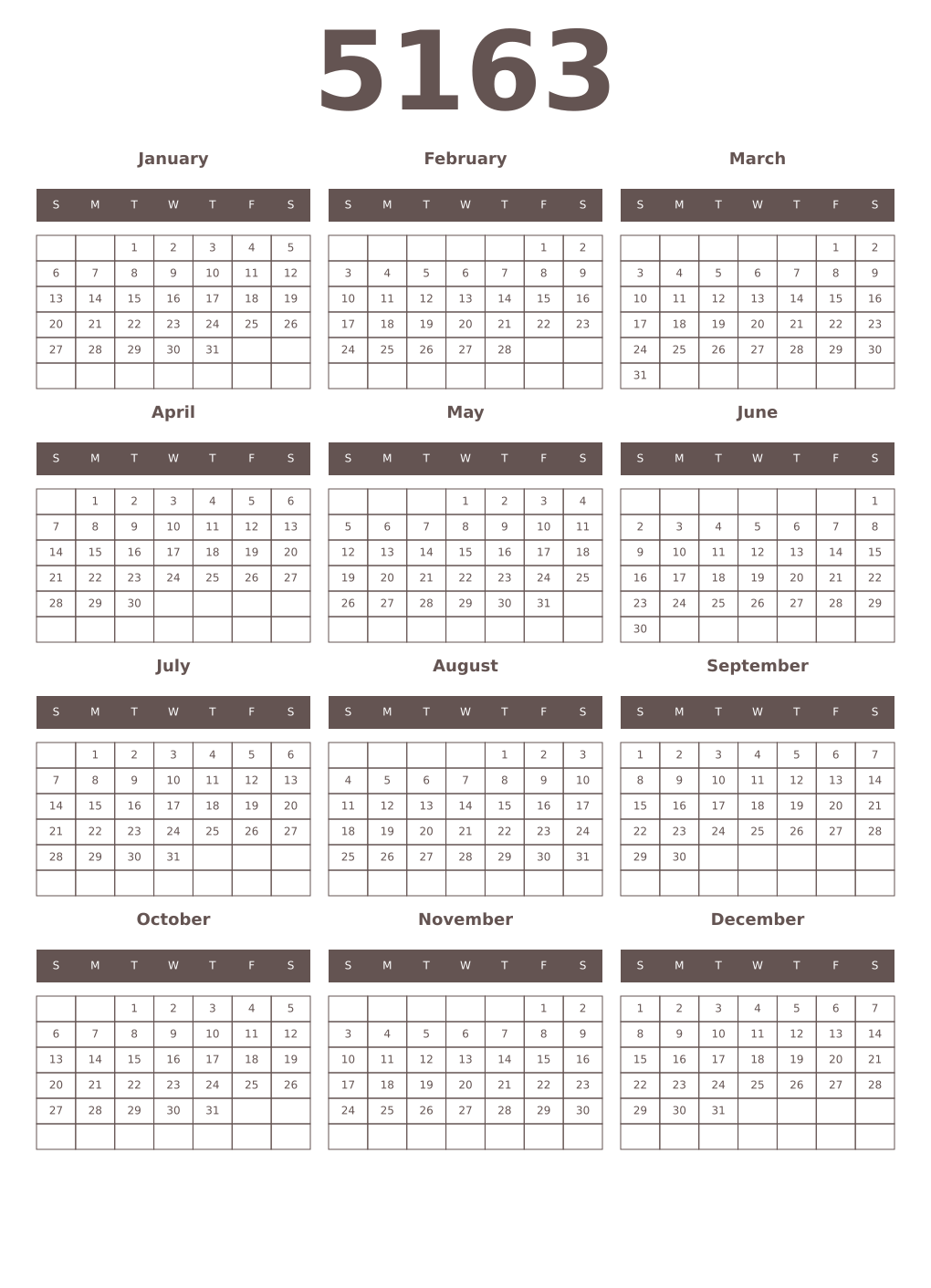 Printable 5163 Year Calendars wenge