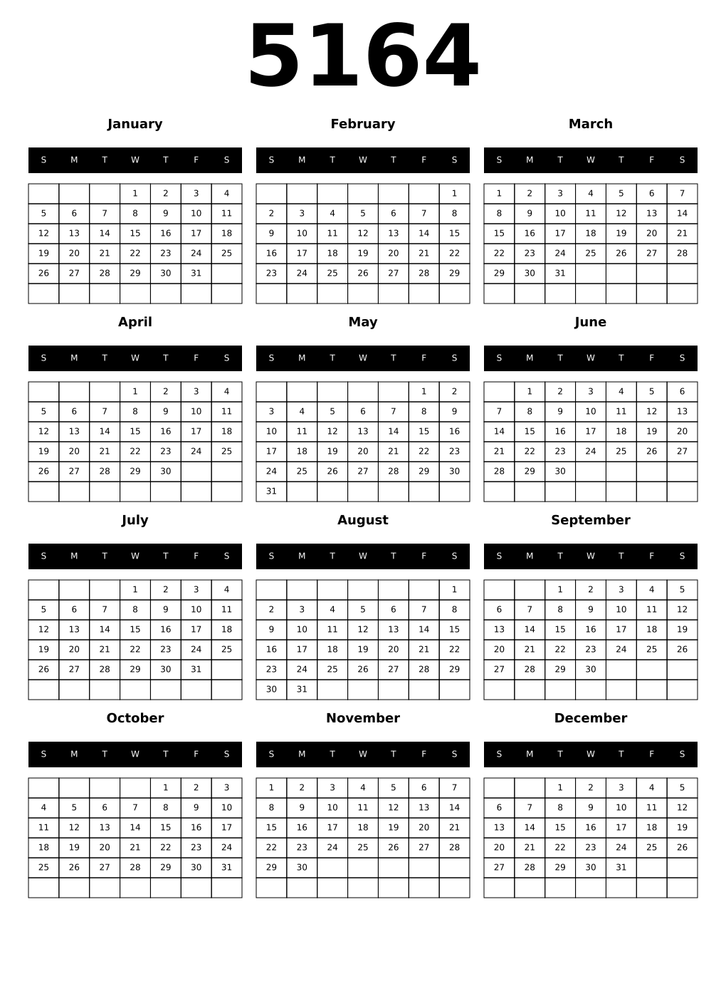 Printable 5164 Calendars