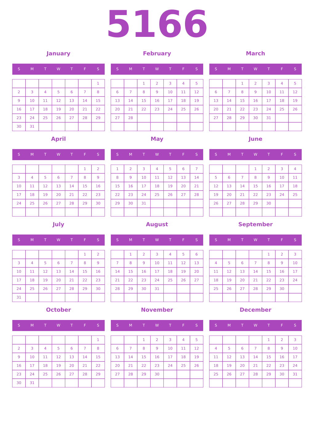 Printable 5166 Calendars