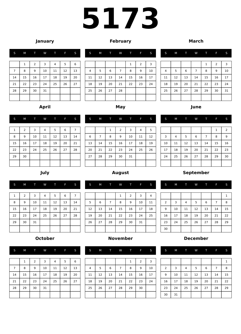 Printable 5173 Calendars
