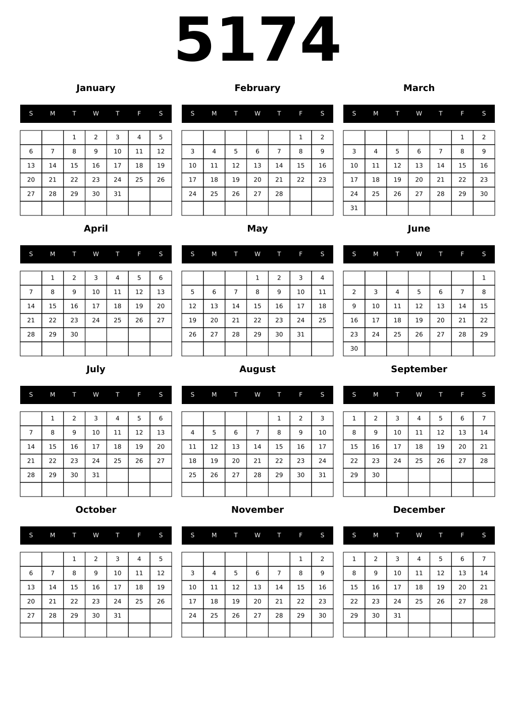 Printable 5174 Calendars
