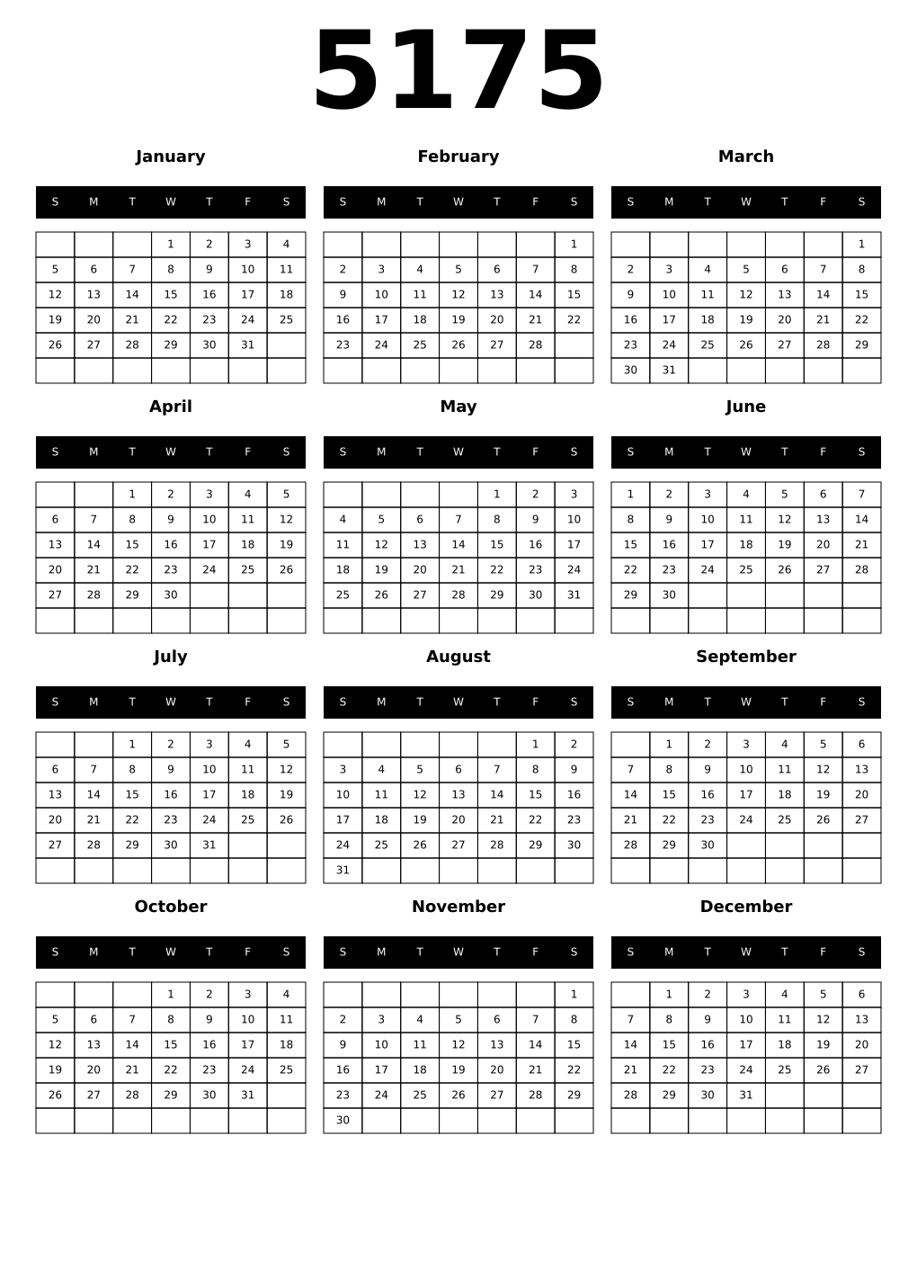 Printable 5175 Calendars