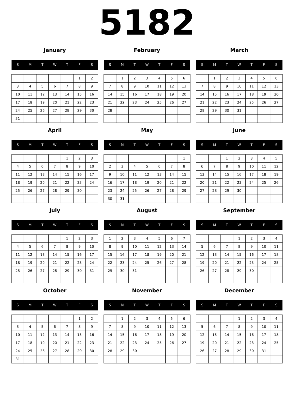Printable 5182 Calendars