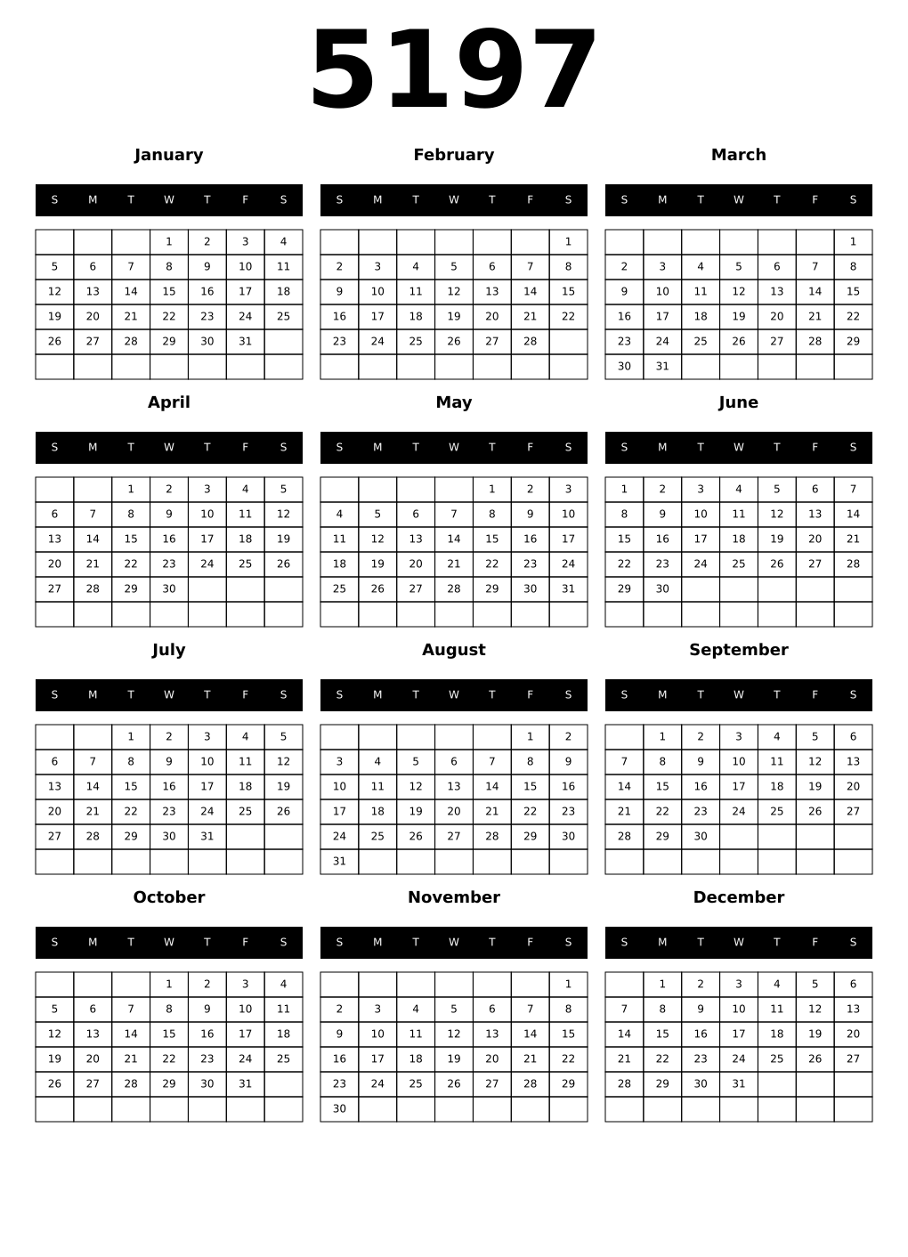 Printable 5197 Calendars
