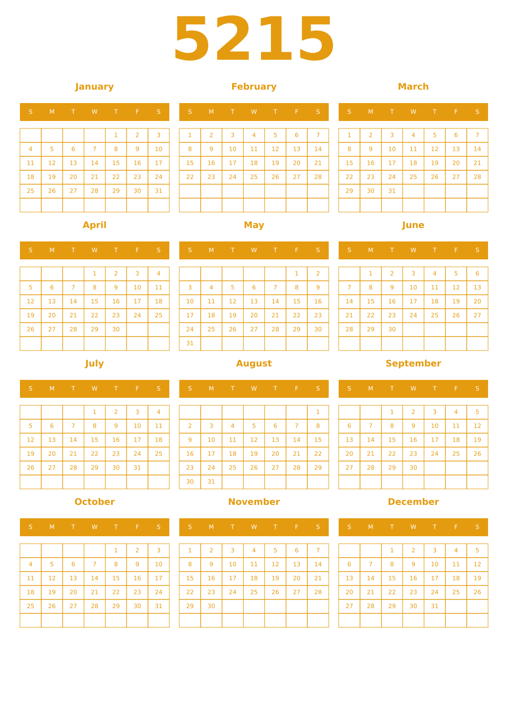Printable 5215 Year Calendars gamboge