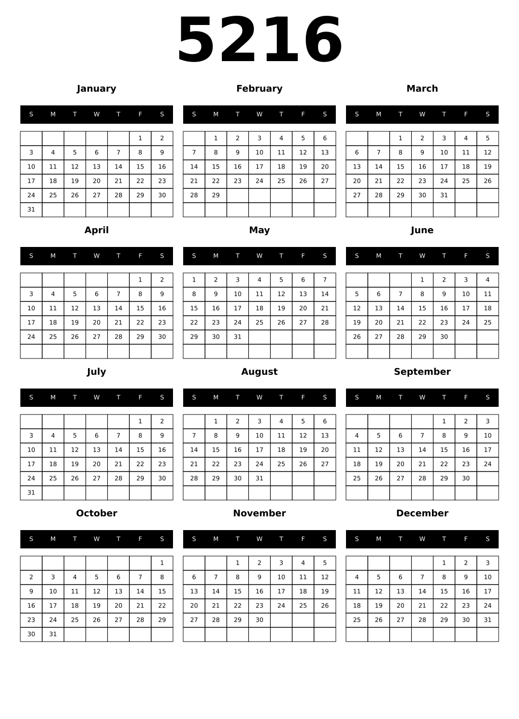 Printable 5216 Calendars