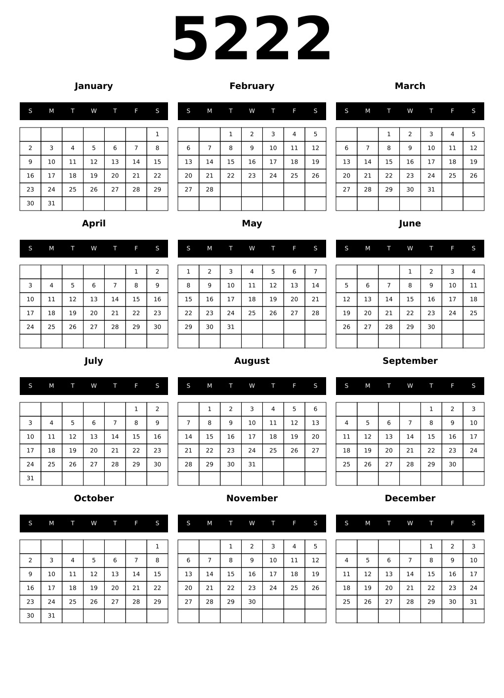 Printable 5222 Calendars