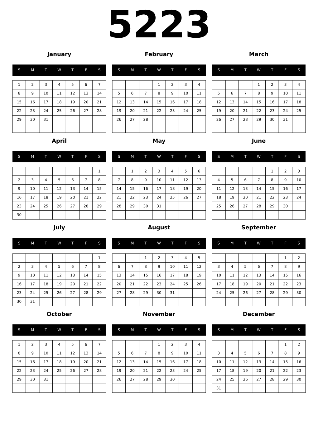 Printable 5223 Calendars