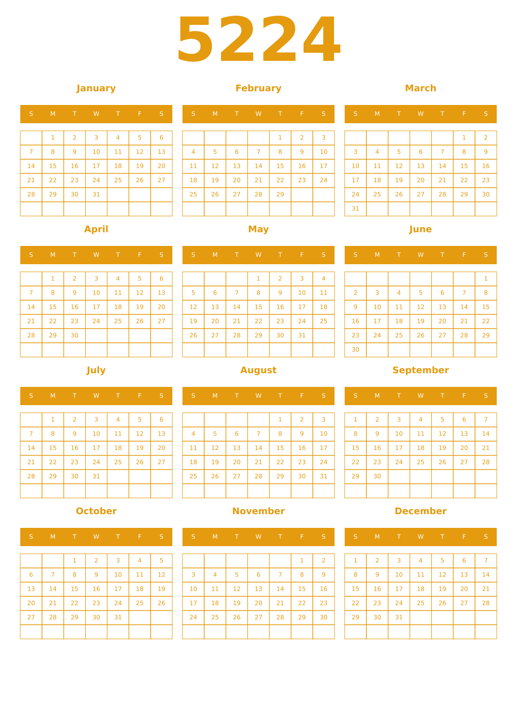 Printable 5224 Year Calendars gamboge