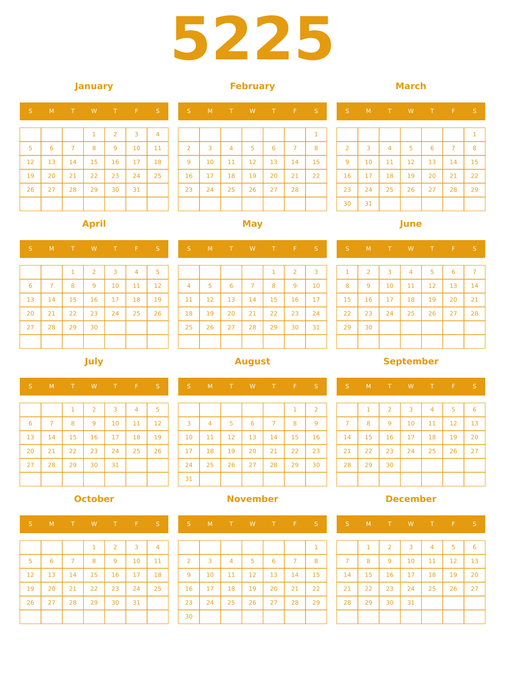 Printable 5225 Year Calendars gamboge